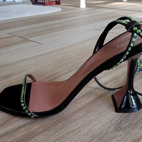 Amina Muaddi Black Vita Crystal Embellished Leather Strappy Shoes. Eur. 40